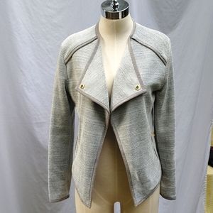 Ladies Calvin Klein grey shrug/jacket, grey piping, textured weave, 2 pockets, S